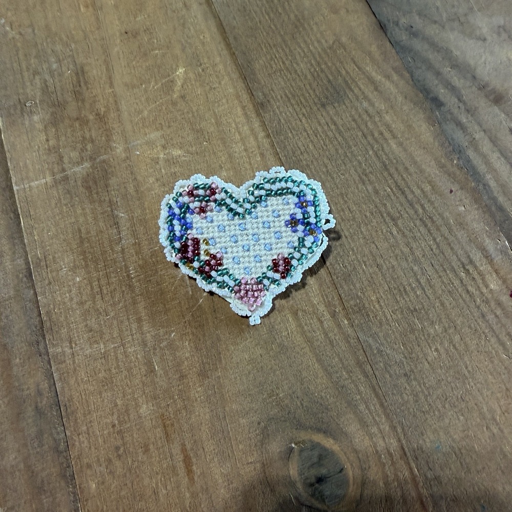 Handmade Beaded Heart Brooch Pin Seed Bead Pink Floral Coquette Cottagecore